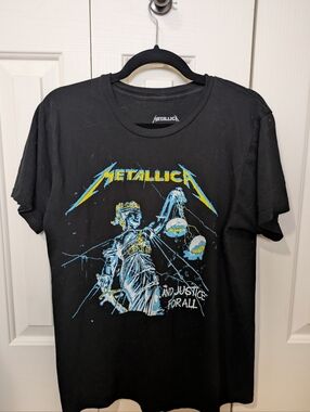 Metallica Men’s Short Sleeve Graphic Tee - Black with Blue & Yellow Print